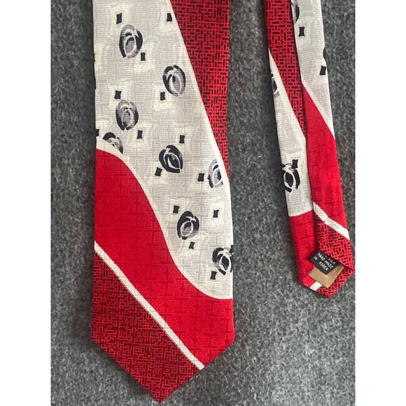 Emilio Ponte Necktie Abstract Geometric Red Black White Men Silk Korea VTG - Picture 4 of 11